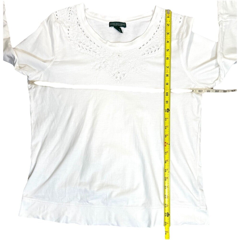 Lauren Ralph Lauren White Cotton Eyelet Embroidered Top L 3/4 Sleeves Preppy - Picture 5 of 6